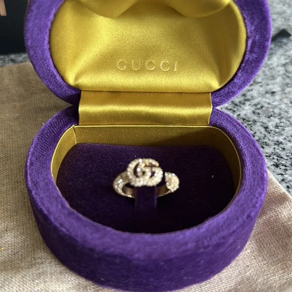 GUCCI ππ Gold Crystal Embellishment Double G Ring - Size 6/7 NWT - Picture 3 of 11